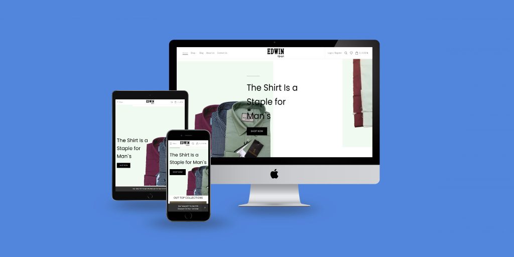 Mobile responsive design of EdwinLifestyle ecommerce website developed by DivDeveloper web agency.