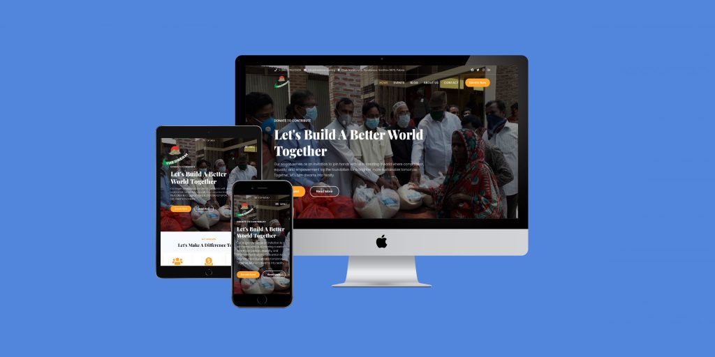 Homepage of TheDreamBD NGO website designed by DivDeveloper featuring modern layout and social impact visuals.