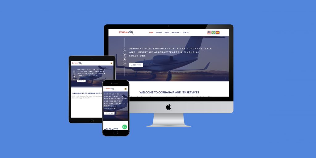 Mobile responsive version of Corban Air Aviation private jet selling website built by DivDeveloper web agency.